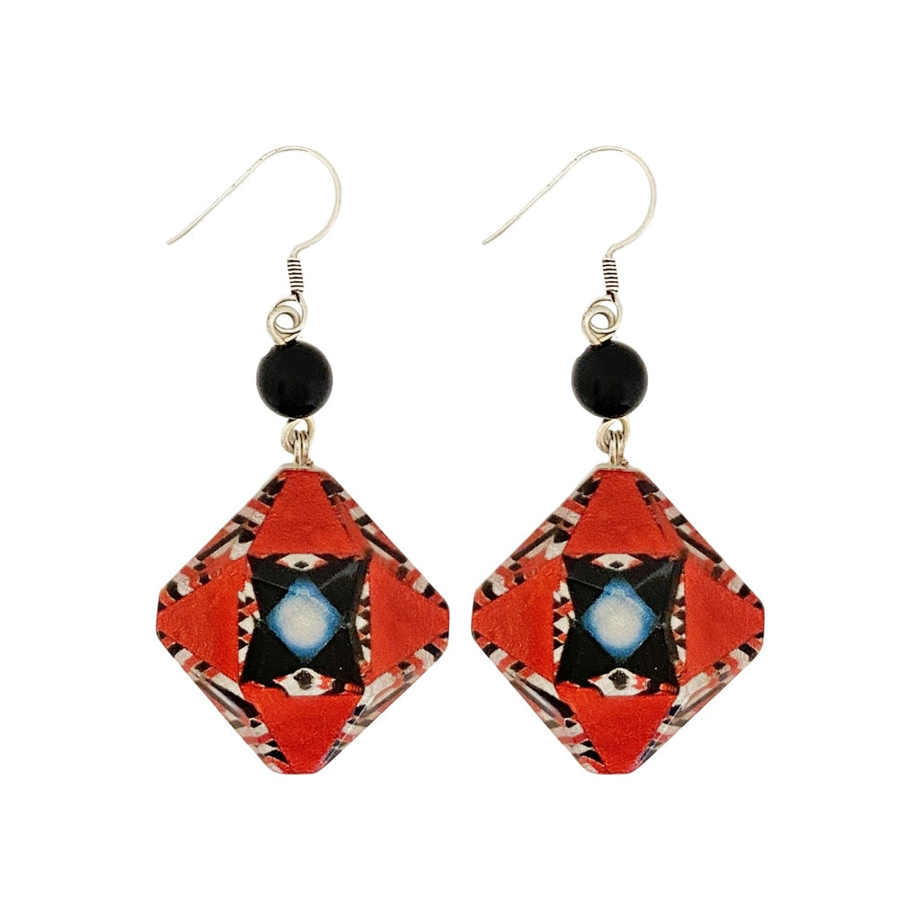 Resin Earrings w/ Black & Red Pattern