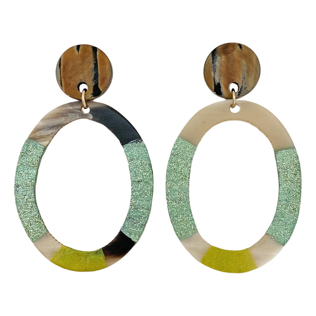 Resin Hoop Earrings w/ Green Glitter